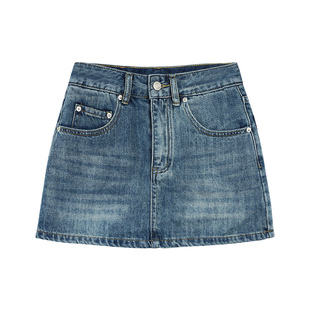 pusumede 蓝色复古牛仔半身裙女夏季高腰显瘦a字防走光短裤裙子
