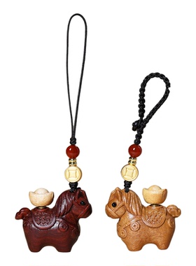 马上发财紫檀挂件钥匙手机链吊坠