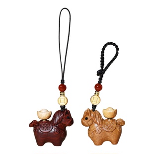 普陀山桃木赤马马上发财挂件钥匙扣手机链吊坠吉祥佩戴物招财包挂