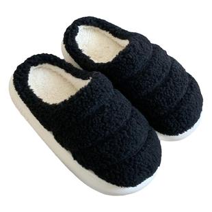 细细条 情侣日系简约风羊羔毛棉拖鞋冬季软底防滑保暖男女家居鞋