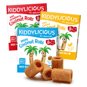 童之味kiddylicious婴幼儿宝宝磨牙棒饼干椰子卷无添加零辅食3盒