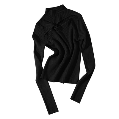 大于诗集 合理露肤度 扭结缕空修身半高领内搭针织衫女显瘦打底衫