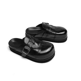 UNZIZHI 大头高级黑色勃肯拖鞋增高手工马皮水洗birken1774厚底皮