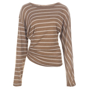 wana try天丝羊毛不对称斜肩薄款咖色T恤2025秋季新款女款上衣