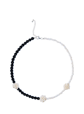 RiverineAdara「溪光浮瓣」黑曜石天然水晶淡水小米珠颈链项链