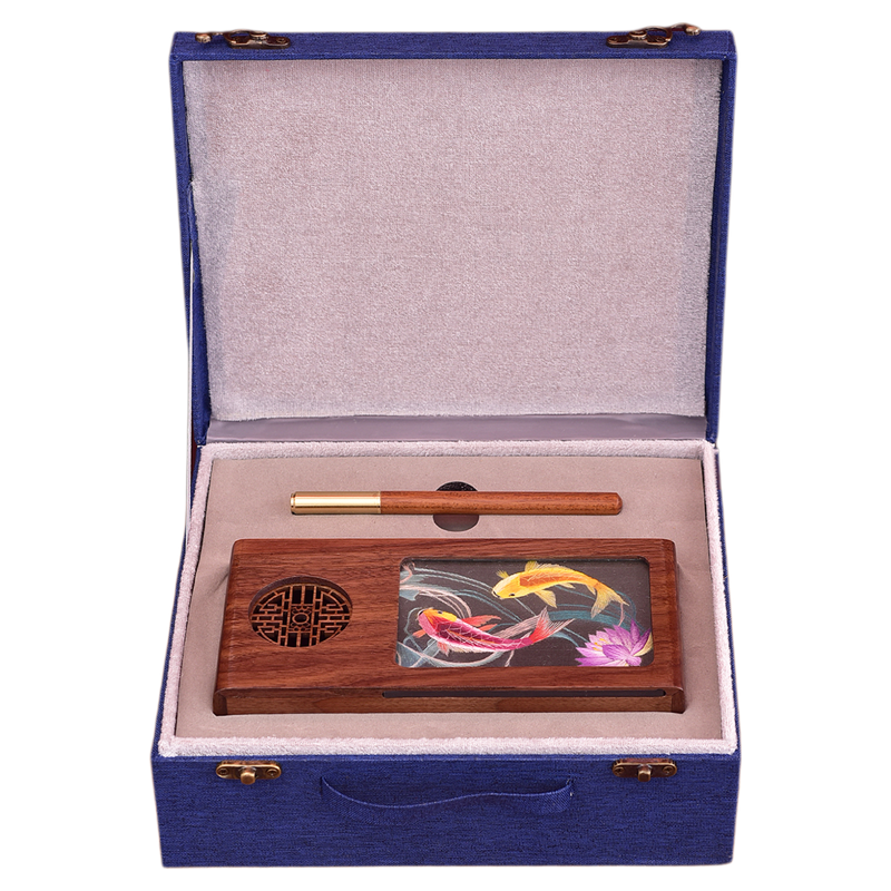 蜀绣手工胡桃木笔筒民族风精美新中式刺绣送老师成都特产伴手礼