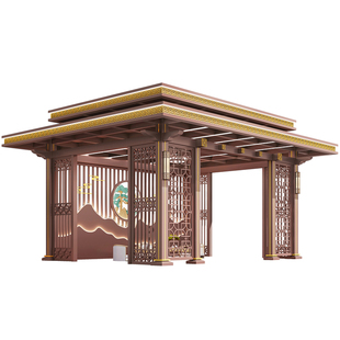 新中式凉亭双层顶部隔热新型亭子别墅庭院户外阳光房宋式禅意茶室
