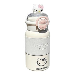 helloKitty保温杯女生高颜值 带手提可爱便携学生吸管双饮杯水杯