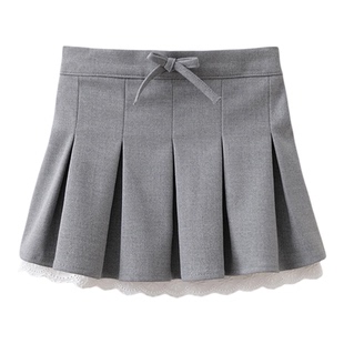 马克珍妮复古学院女童Miu系花边百褶裙 宝宝半身短裙春装560282