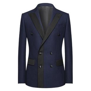 本派设计师款双排扣拼接戗驳领西装男羊毛结婚西服外套主持人礼服