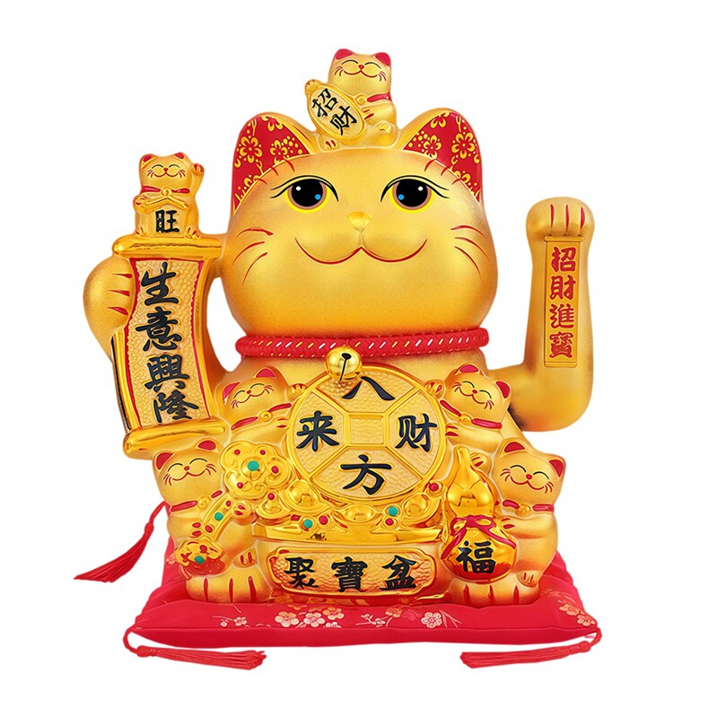 【大眼睛的招财猫】金色陶瓷摇手