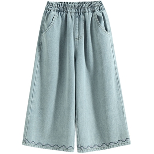 女童牛仔裤儿童春装裤子2026春季新款刺绣阔腿裤女孩春秋款休闲裤