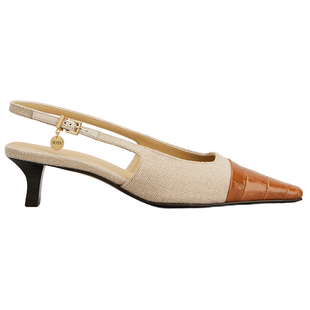 TOD'S官方女士帆布拼皮革后袢带高跟鞋女鞋