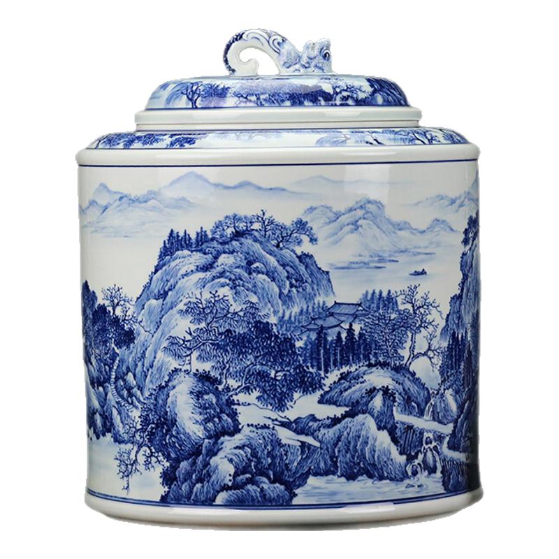 贵和祥青花手工陶瓷礼盒存茶罐