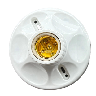 明装圆形陶瓷E27灯座胶木耐高温节能E27螺口灯头LED吸顶灯底座