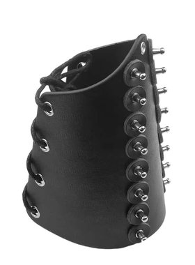 伞形铆钉黑PU皮圆盘超宽朋克手链
