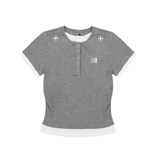 FDR官方店 R字排扣撞色假两件短袖t恤女夏季美式辣妹修身上衣体恤