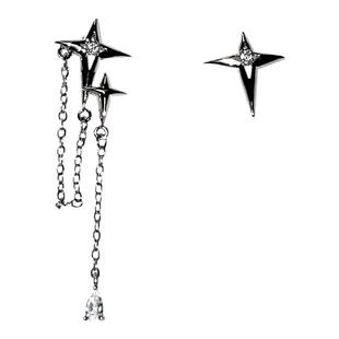 yyds高级感不对称闪钻星芒耳钉2025年新款潮流苏耳环女冬小众耳饰