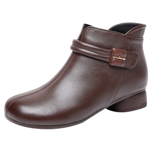 羊皮短靴女低跟软底靴子大码秋冬真皮鞋子加绒冬天棉皮鞋妈妈棉鞋