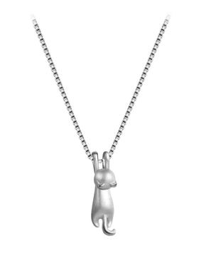 猫蛰S925纯银磨砂趴趴猫项链