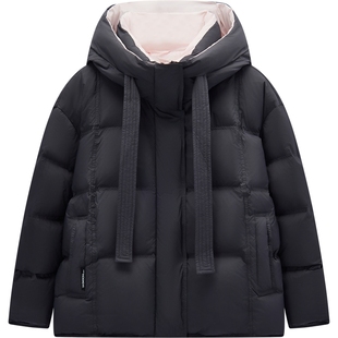 爱居兔立领连帽短款羽绒服女2025年冬季新款撞色龟背廓形保暖外套