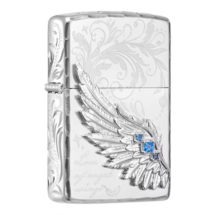 zippo打火机热恋之翼 精雕繁花咬边翅膀贴章送男友情人节新年礼物