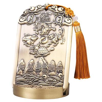 道家五路财神爷赵公明黄纯铜令牌摆件玄关店铺办公室招财家用聚财