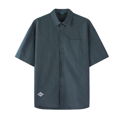 兔先森夏季复古条纹短袖衬衫外套