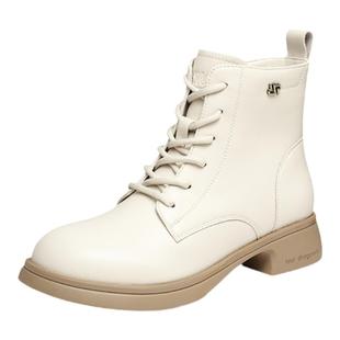 红蜻蜓马丁靴女款冬季新款女鞋厚底粗跟系带短筒靴加绒保暖女棉鞋