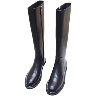 头层牛皮长靴女不过膝2025冬新款真皮平底长筒马丁靴高筒圆头靴子