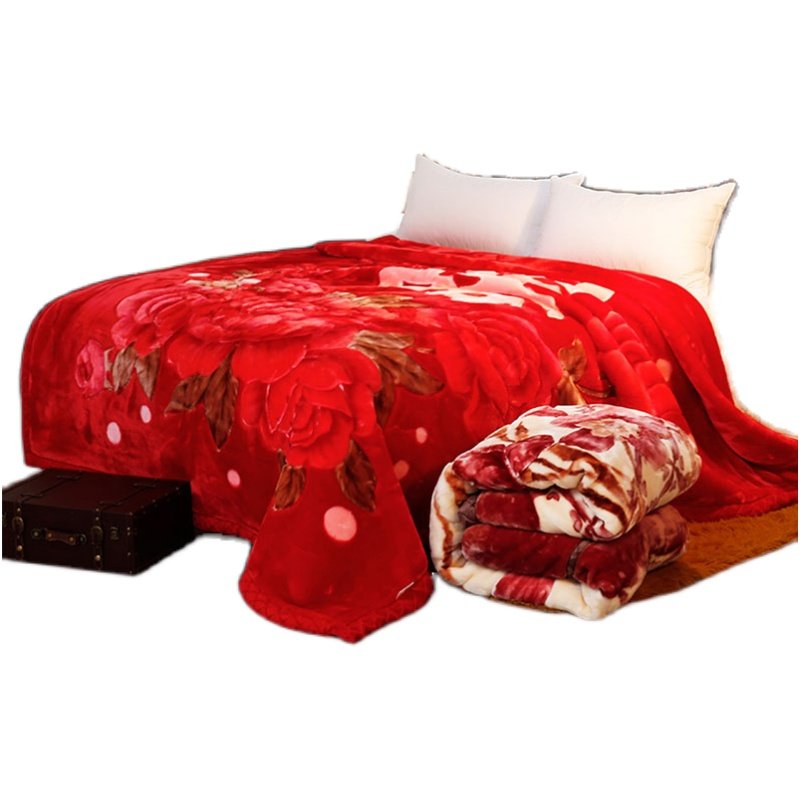 毛毯被子加厚冬季珊瑚绒双层拉舍尔盖毯结婚庆大红单双人毛毯床单