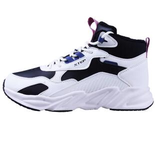 特步女鞋冬季正品皮面高帮加绒棉鞋运动鞋女款秋冬防水减震跑鞋