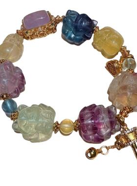 花丝鎏彩花牌葡萄石如意花粉晶金刚杵手链新中式凤凰珐琅福珠项链