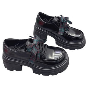 真皮女鞋粗跟增高6CM英伦风小皮鞋2026春季新款蝴蝶结乐福鞋单鞋