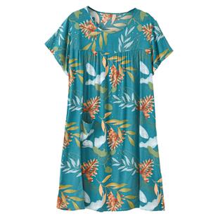 妈妈棉绸睡衣连衣裙女夏季薄款中老年人大码人造棉短袖家居服睡裙