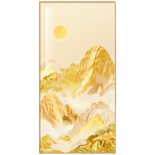 日照金山玄关装饰画现代简约高档金箔楼梯间挂画背有靠山客厅壁画