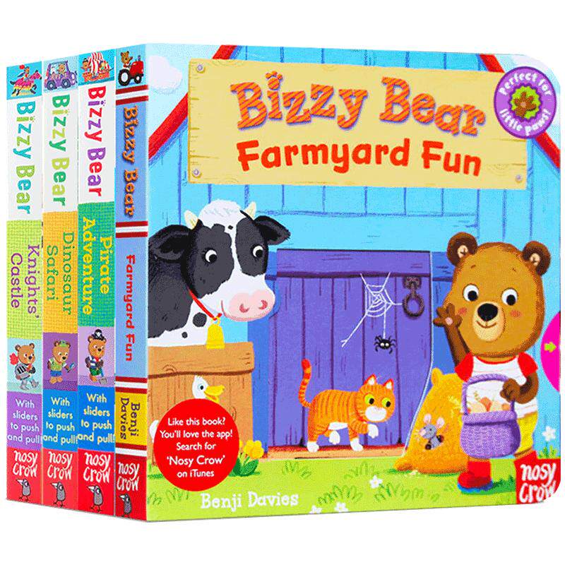 送音频新版小熊很忙系列第二辑英文原版绘本全套4册单本Bizzy Bear:Farmyard Fun/Dinosaur Safari之欢乐农场日恐龙幼儿英语推拉书