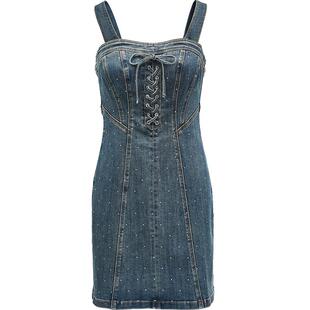 ONLY夏季时髦烫钻绑带吊带短裙牛仔裙连衣裙女|124342023