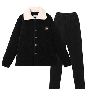 新款冬季男士雪尼尔睡衣加绒三层夹棉加厚可外穿家居服两件套保暖