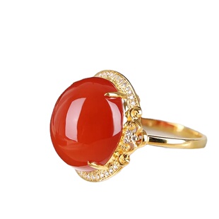 新款S925银人造冰红宝石戒指女仿玛瑙南红精美食指环轻奢气质手饰