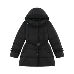 【豆荚】高密防泼水可拆卸帽收腰立体显瘦中长款白鹅绒羽绒服-692