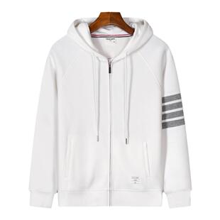 美式流行重磅四条杠拼接青春卫衣男高级感透气开衫拉链连帽外套衫