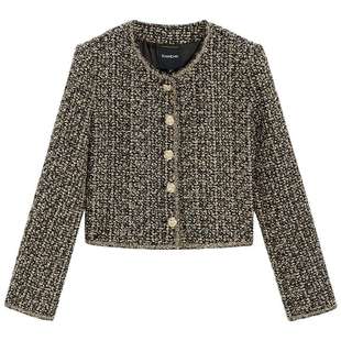 bebe冬季女士混纺黑金小香风粗花呢短款夹克外套440319