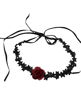 黑色蕾丝长款花朵绑绳