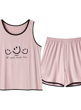 莫代尔螺纹睡衣女士背心套装