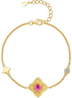 周六福复古红色手链女S925银黄金色手饰时尚送女友节日礼物