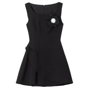 KEIKO 千金风黑色无袖连衣裙春季高级感花苞吊带背心裙小黑礼服裙