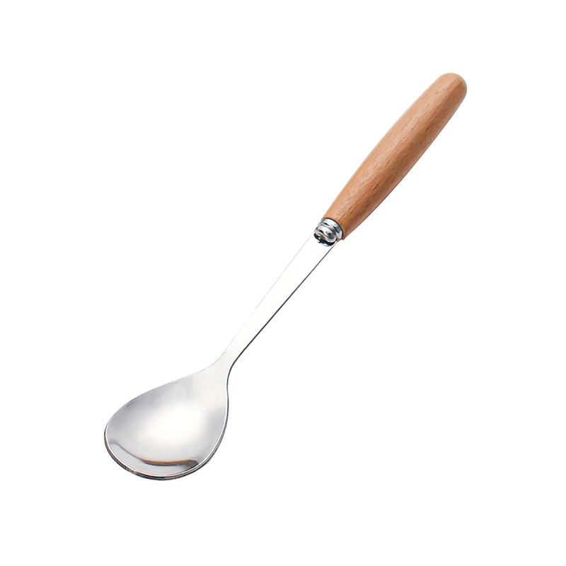 圆木柄简约餐具不锈钢甜品勺子