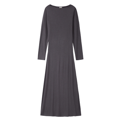 SOTHEA 醋酸纱线_2025年春季优雅一字领收腰长袖针织T恤连衣裙