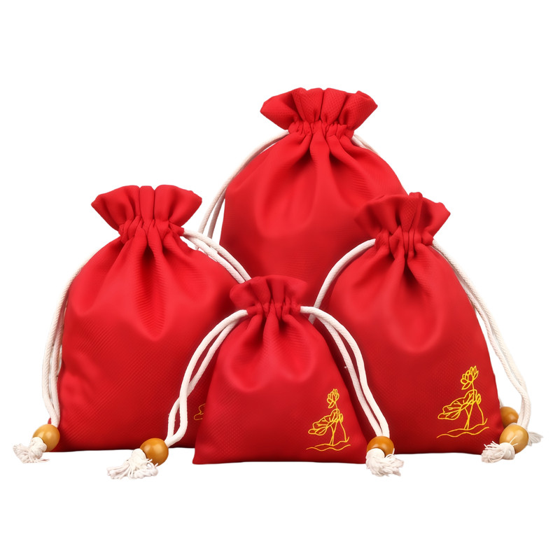麻布束口袋细麻荷花抽绳手串袋佛珠首饰包装袋抽绳小布袋文玩袋子
